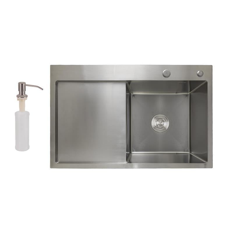 Мийка для кухні інтегрована Lidz Handmade H7849L LDH7849BRUL45592 крило ліворуч 3,0/1,0 мм Brushed Steel