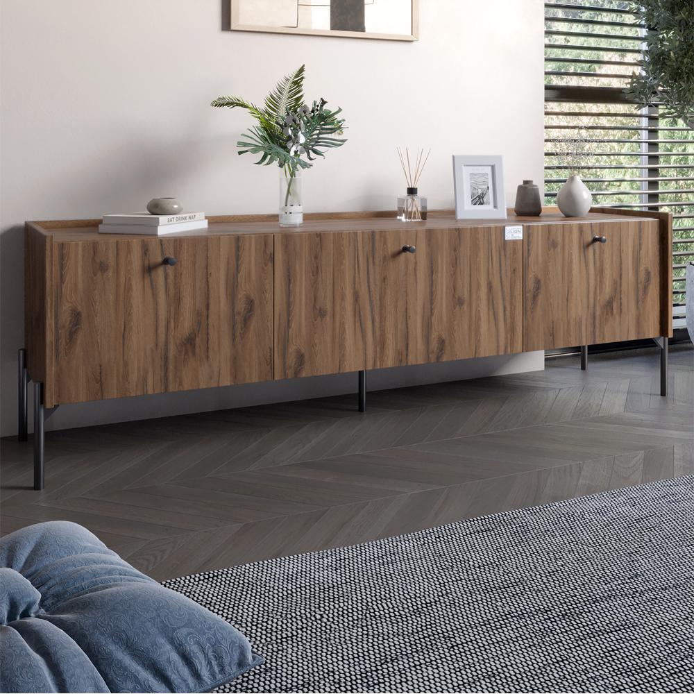 Тумба под телевизор на 3 ящика Lion Wood с черными ножками 160х65х40 см Дуб Ливорно (000-000-2348)