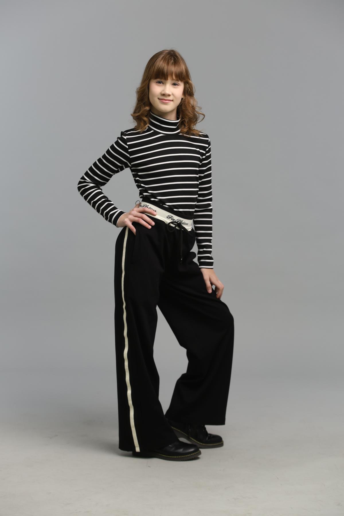 Брюки палаццо для девочки утепленные IRmAS 1175 с лампасами 164 Черный