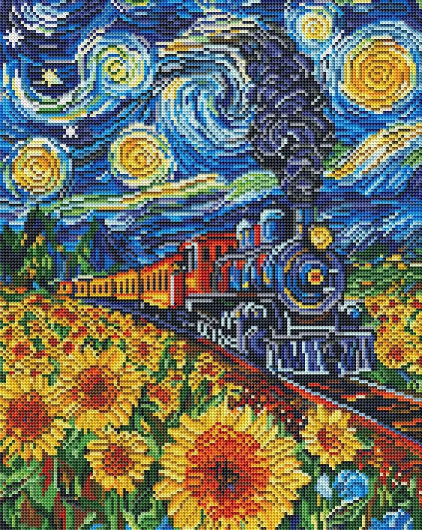 Алмазная мозаика Brushme Поезд в подсолнечниках 40x50 см (DBS54017)