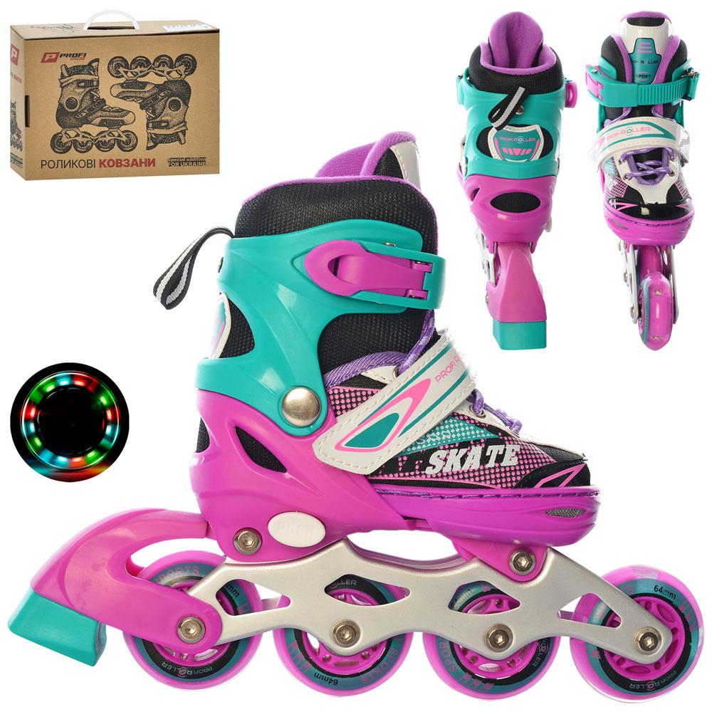 Роликові ковзани розсувні колеса Profi A 4123-XS-PGR ПУ 64 мм р. 27-30 Рожевий (6903317250585) - фото 2 Роликові ковзани розсувні колеса Profi A 4123-XS-PGR ПУ 64 мм р. 27-30 Рожевий (6903317250585) - фото 2