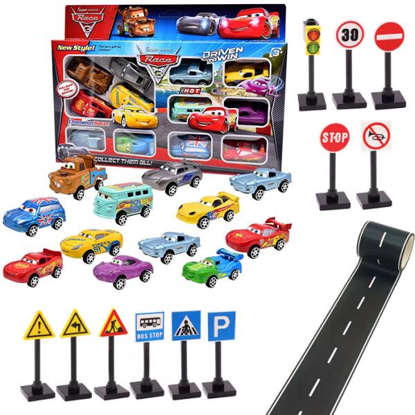 Набір машинок з мультфільму Тачки 12 шт. та дорожні знаки 11 шт. Набір машинок з мультфільму Тачки 12 шт. та дорожні знаки 11 шт.