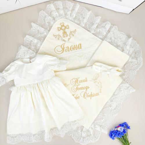 Набор крестильный для девочки Family Tradition Илона хлопок с вышивкой Айвори (50108)