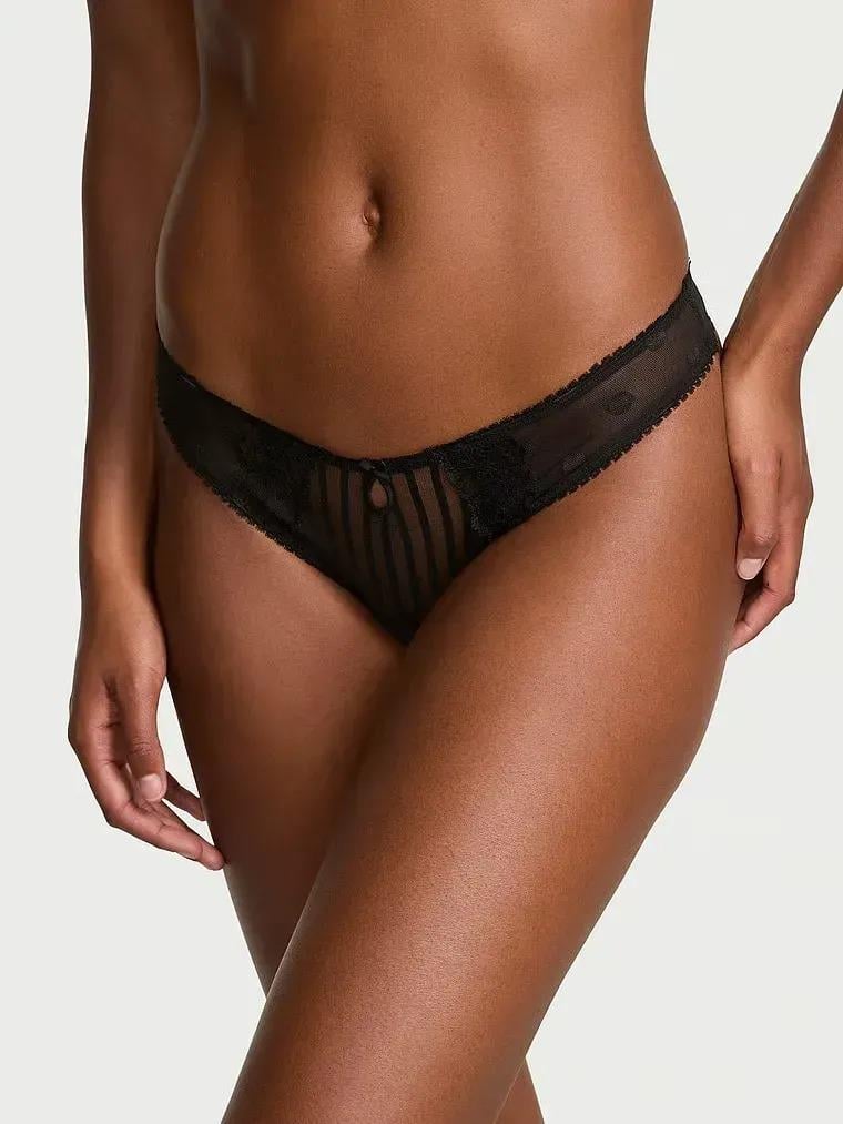 Трусики стринги Victoria's Secret Lacie Sheer Heritage Thong Panty XS Черный (27109782)