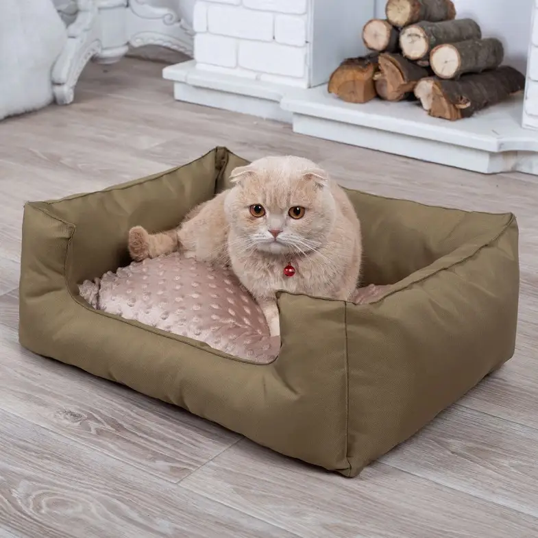 Лежак для котов и собак 60х45 см Хаки с бежевымм (43566-Нов)