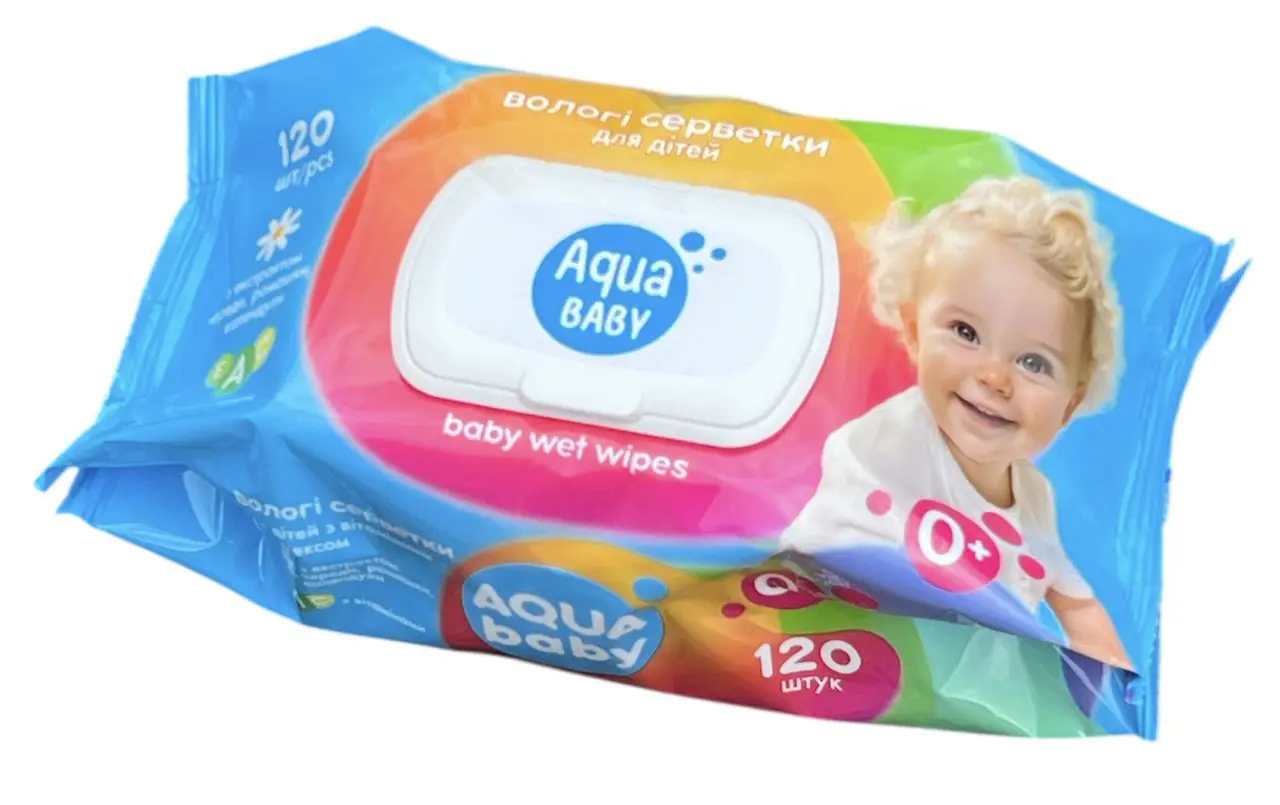 Серветки волог. Aqua Baby 120шт. Baby chamomile с клапаном Серветки волог. Aqua Baby 120шт. Baby chamomile с клапаном