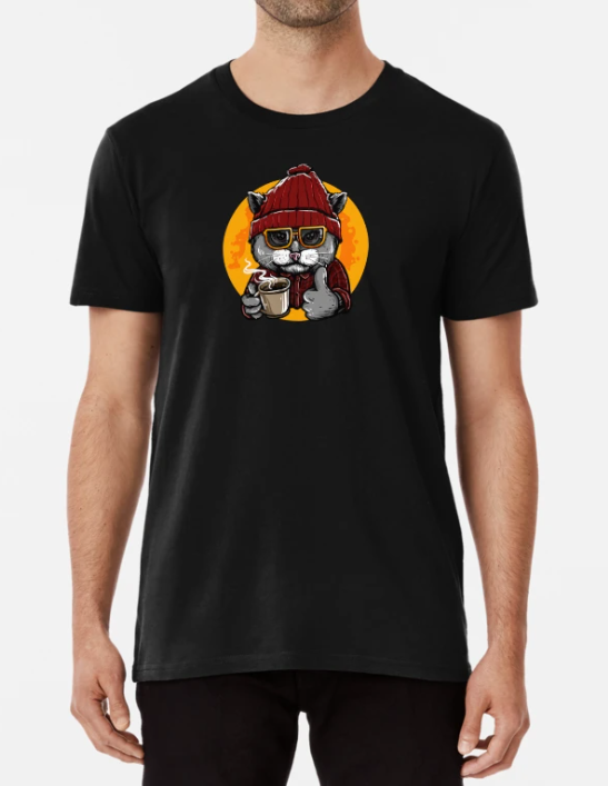 Футболка Чоловіча Stedman з принтом Кіт та кава М Чорний