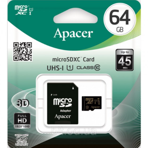 Карта памяти Apacer microSDXC UHS-1 Class 10 64 GB (8456711)