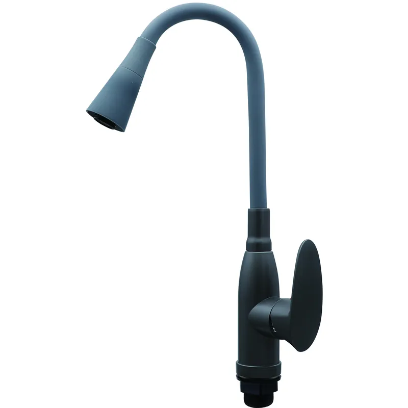 Смеситель для кухни PLAMIX CEZAR-011-B с гибким изливом высокий однорычажный пластик Графит (b-PM0720)