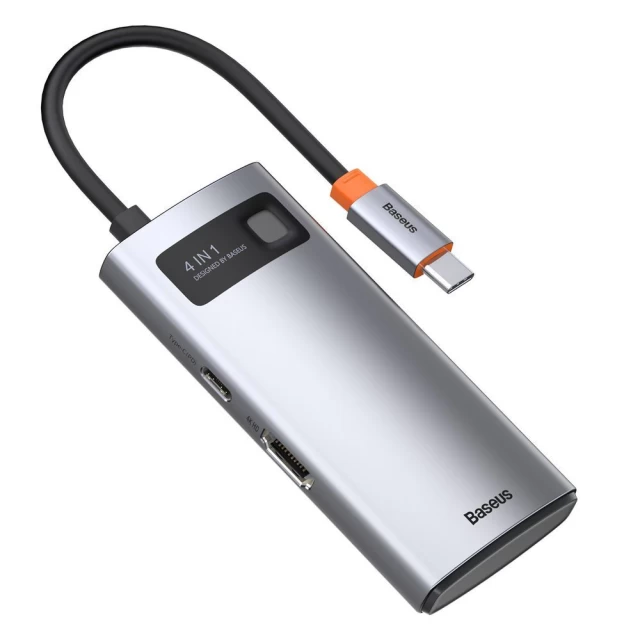 USB-хаб Baseus Metal Gleam Series 4-in-1 Multifunctional Type-C HUB Docking Station Gray Type-C to HDMIх1+USB3.0х1+USB2.0х1+PDх1 (CAHUB-CY0G)