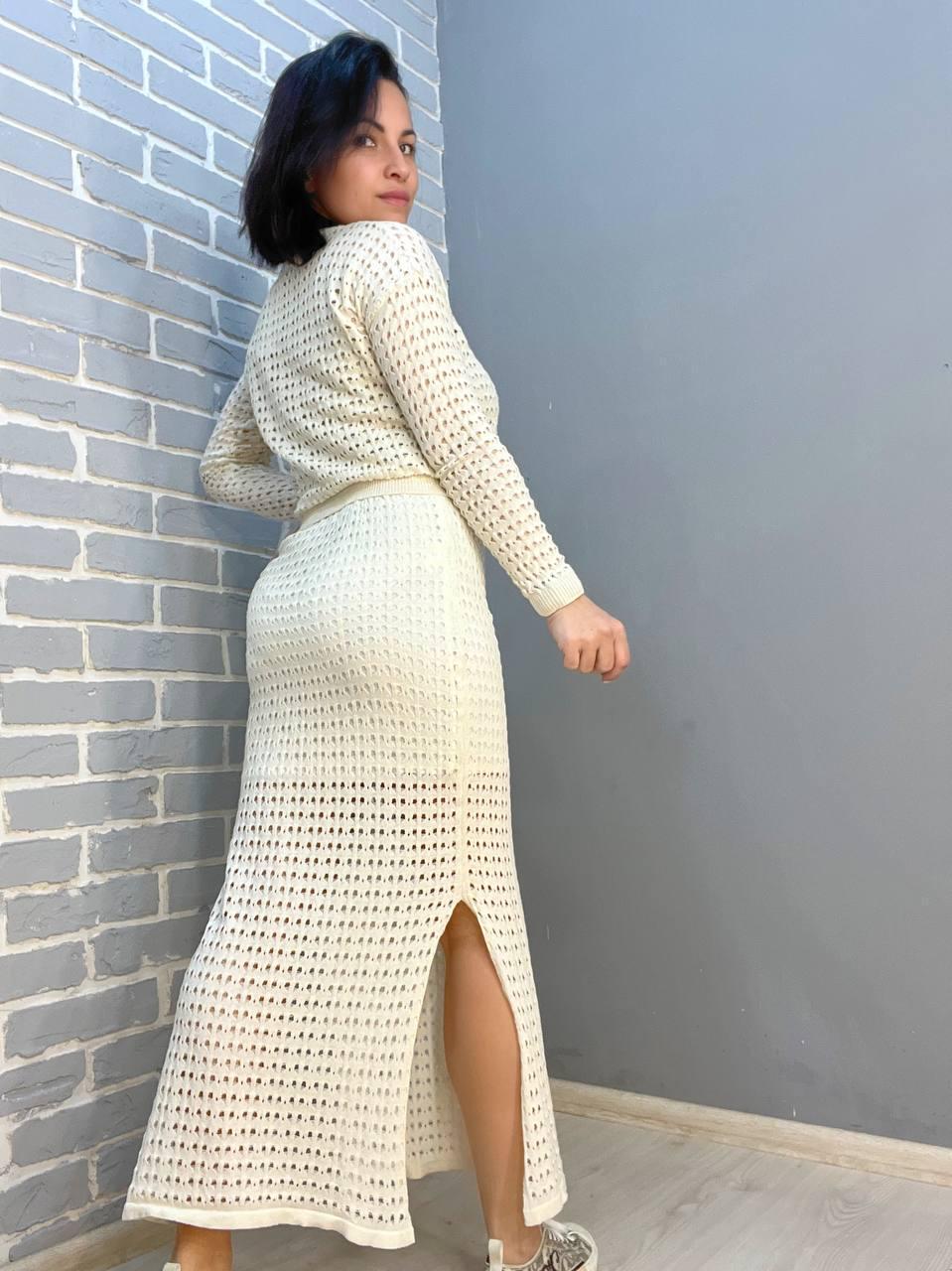 Костюм женский MINTAS 4204-2414 ажурная вязка реглан с юбкой OS Молочный (1885) - фото 10 Костюм женский MINTAS 4204-2414 ажурная вязка реглан с юбкой OS Молочный (1885) - фото 10