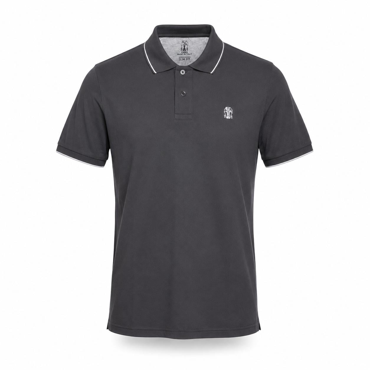 Футболка мужская поло в стиле Brunello Cucinelli Logo-Print Cotton Polo Shirt XL Серый (BC13002.3XL)