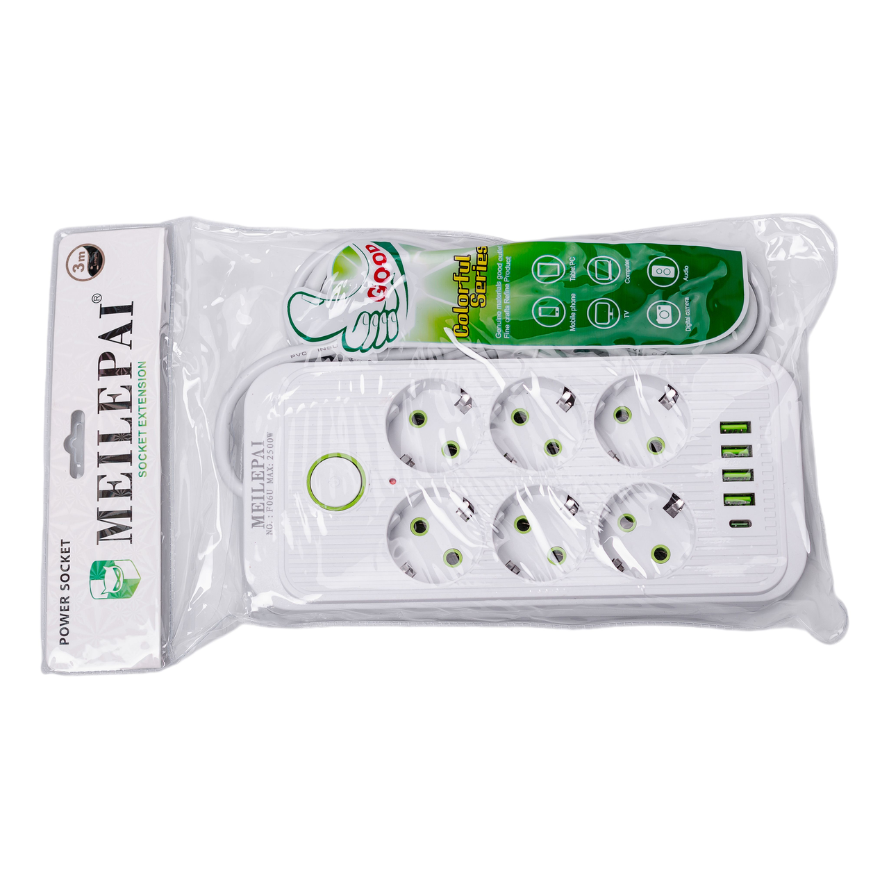 Фільтр мережевий HP-5-23 3 м F06U на 6 розеток 4 USB 1 Type-C та кнопкою відключення Білий (A-034384) - фото 9 Фільтр мережевий HP-5-23 3 м F06U на 6 розеток 4 USB 1 Type-C та кнопкою відключення Білий (A-034384) - фото 9