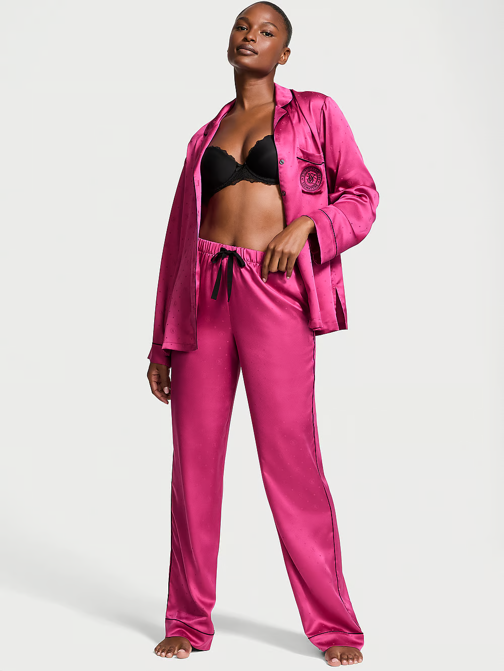 Піжама жіноча Victoria's Secret Glazed Satin Long Pajama Set сатинова L Рожевий (24812292)