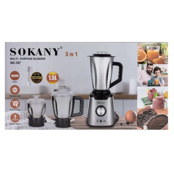Блендер стационарный Sokany SK-187 с тремя чашами 0,5/1/1,5 л Стальной - фото 9 Блендер стационарный Sokany SK-187 с тремя чашами 0,5/1/1,5 л Стальной - фото 9