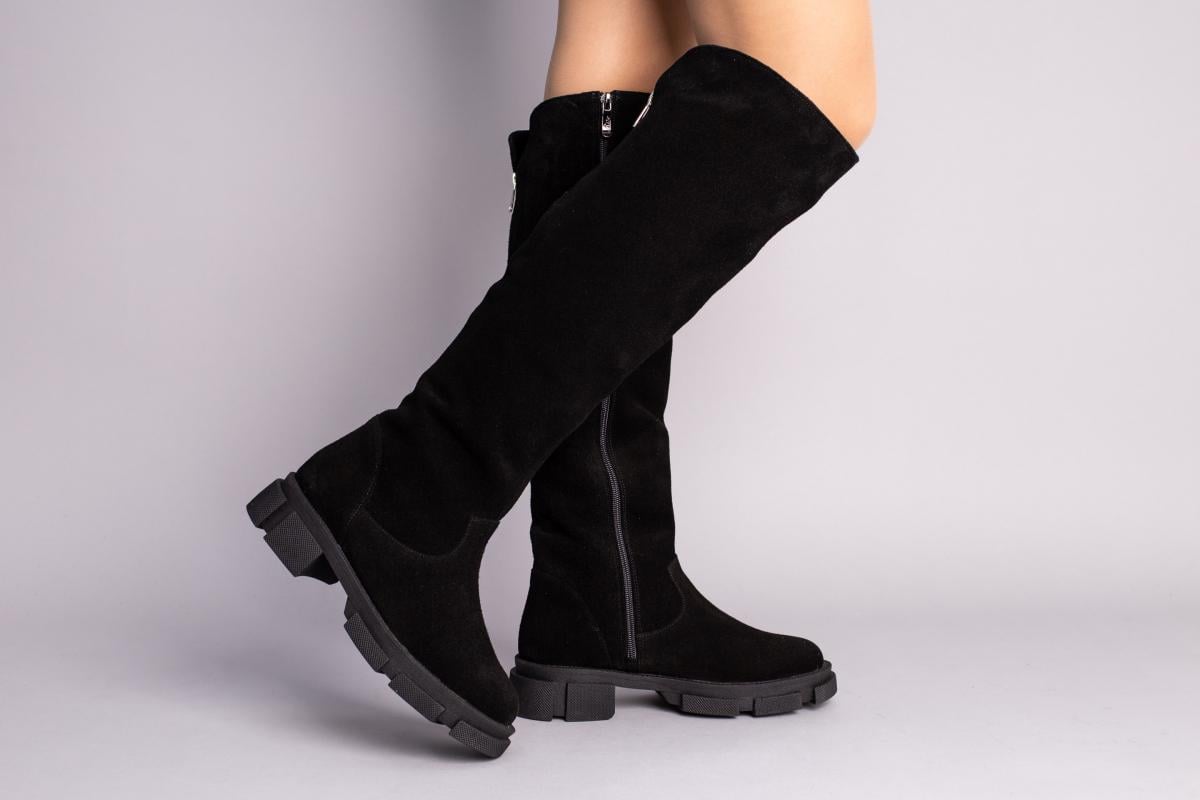 Ботфорти жіночі замшеві зимові р. 36 Чорний (6769-1е/36)