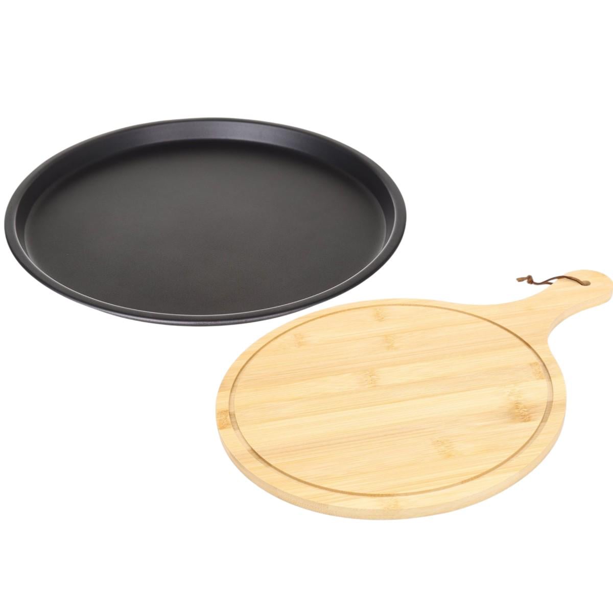 Набор для пиццы A-PLUS противень для выпечки 29х1,5 см с бамбуковой доской для подачи 30х44 см