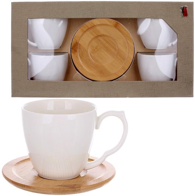 Набор фарфоровый чайно-кофейный Ceram-Bamboo 4 чашки с блюдцами 200 мл - фото 2 Набор фарфоровый чайно-кофейный Ceram-Bamboo 4 чашки с блюдцами 200 мл - фото 2