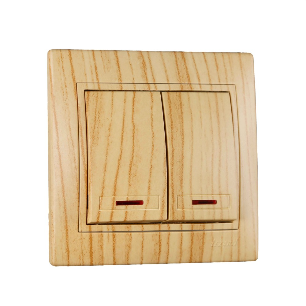 Выключатель Lezard Mira 2-клавишный с подсветкой Дуб белый матовый