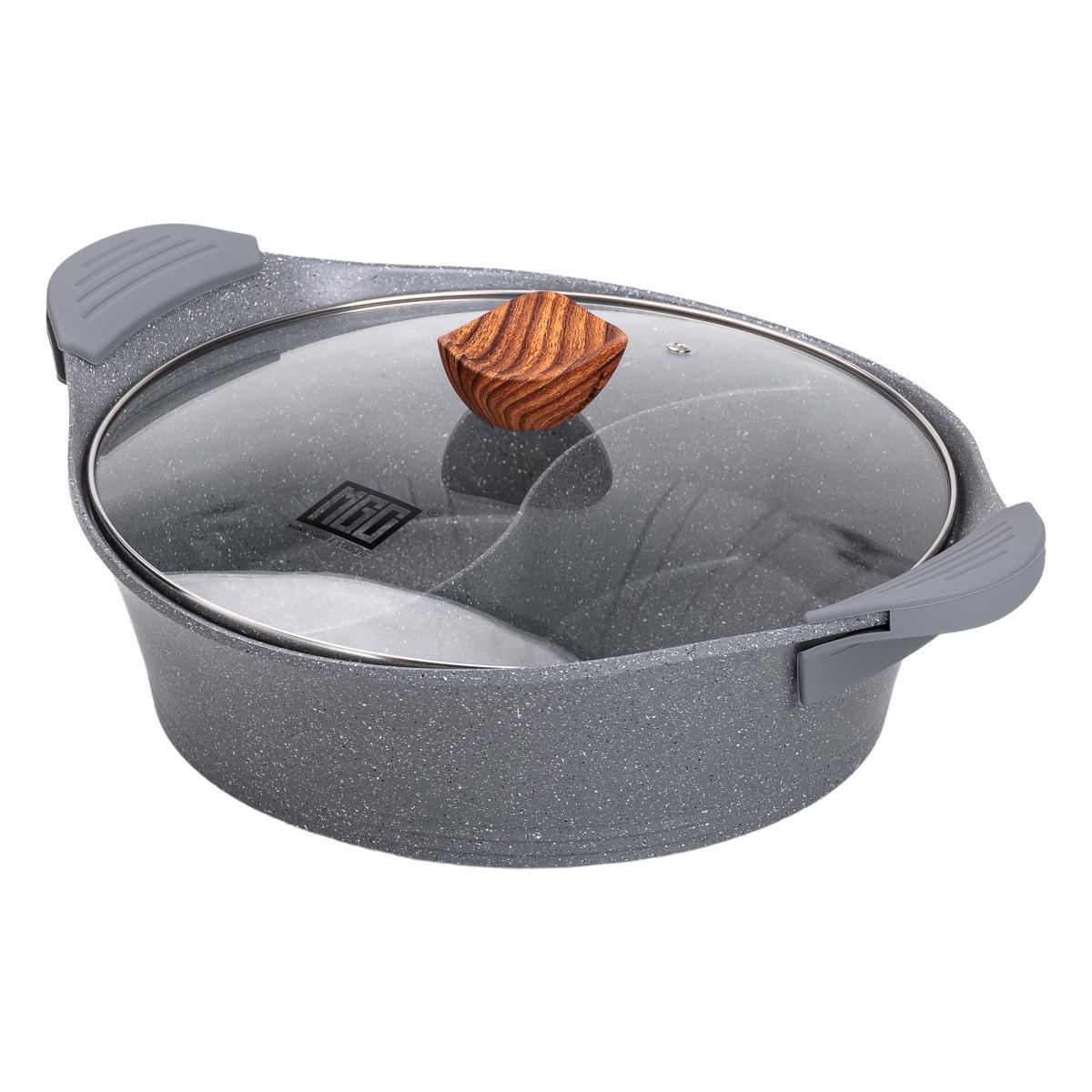 Кастрюля с разделителем MGC для алюминиевая для шаба-шаба с антипригарным покрытием стеклянная крышка 4 л Серый (HP-4-413G)