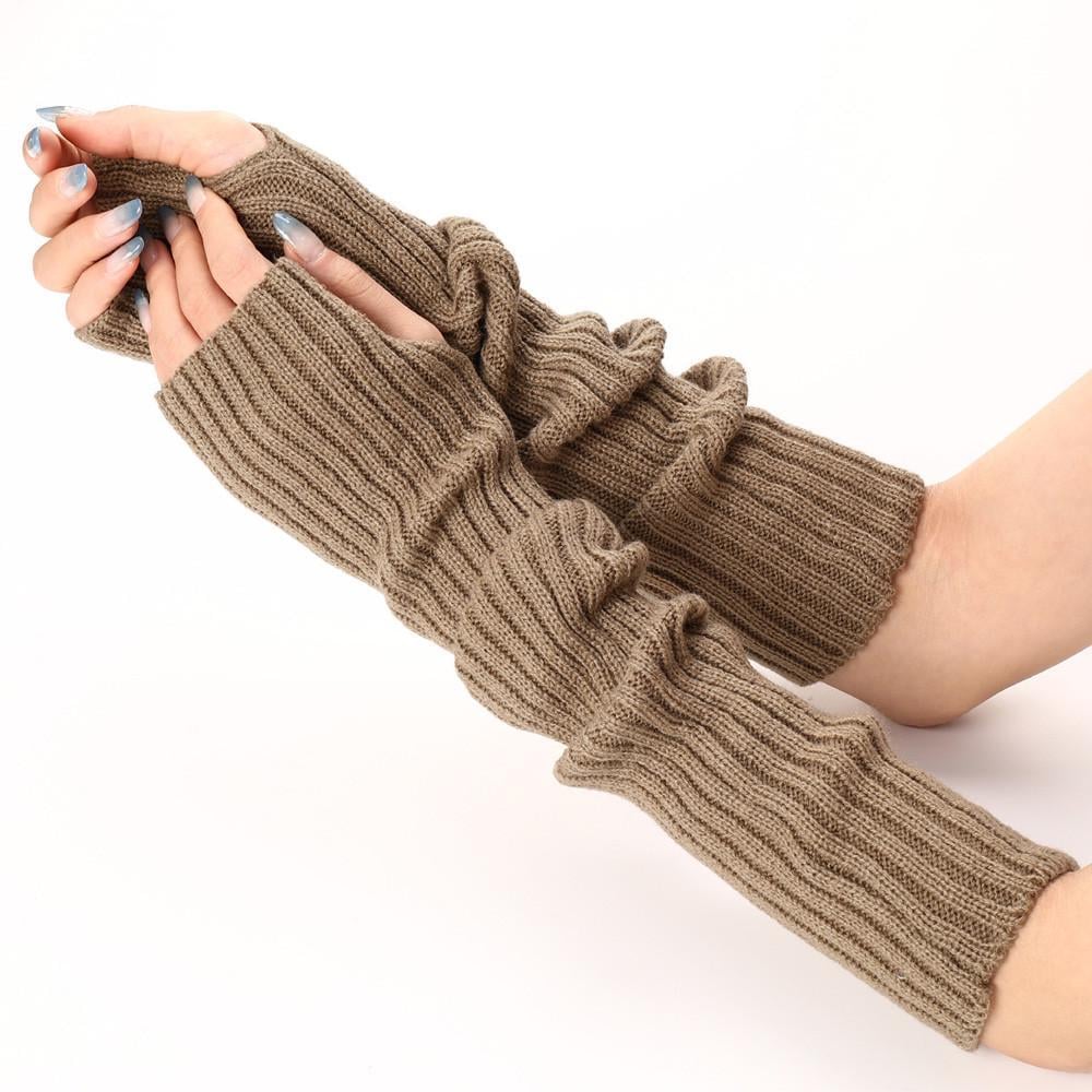 Митенки без пальцев в рубчик длинные One Size 50 см Бежевый (3357)