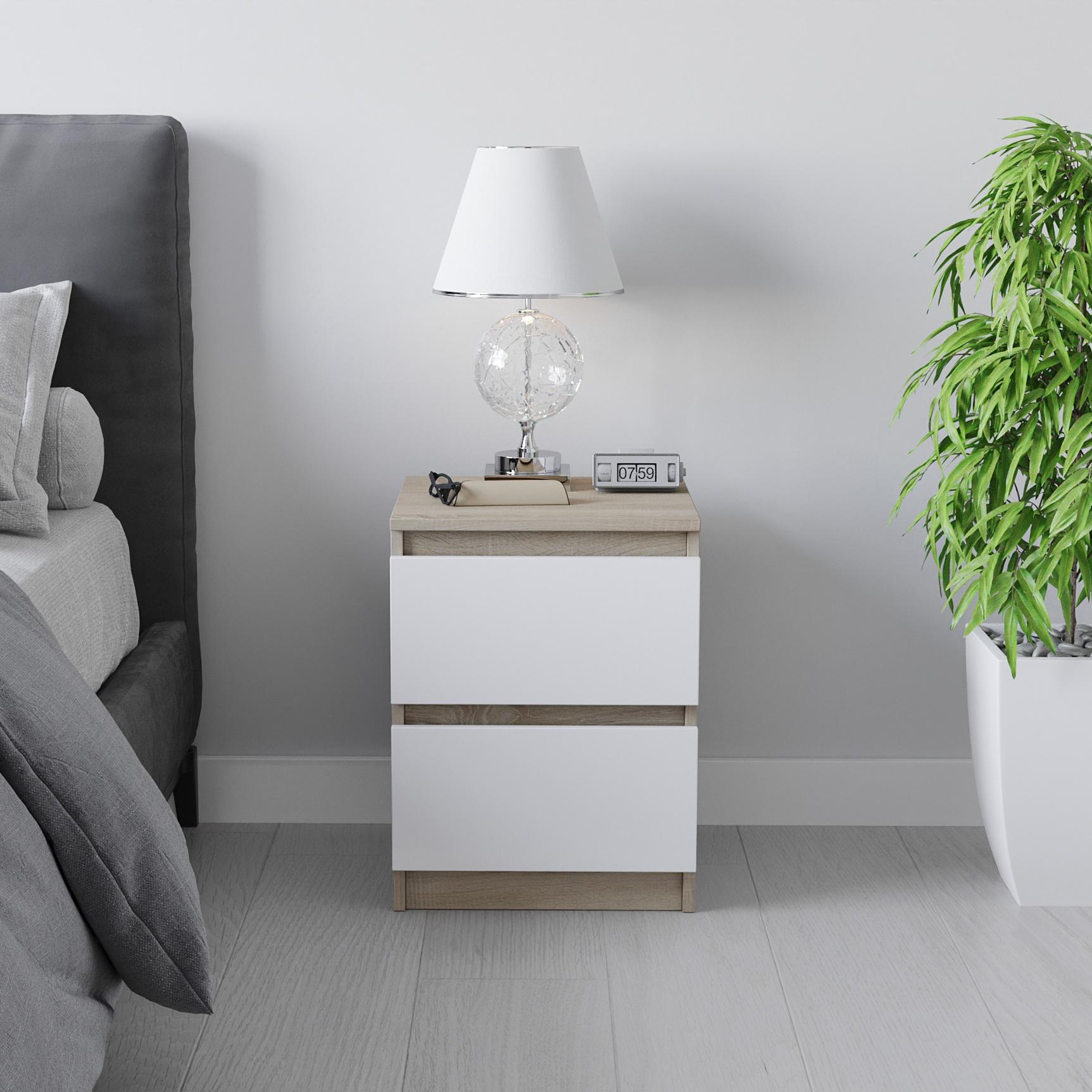 Тумба приліжкова з двома ящиками 400x500x400 мм Дуб сонома/Білий (mt-225-sn-wh)