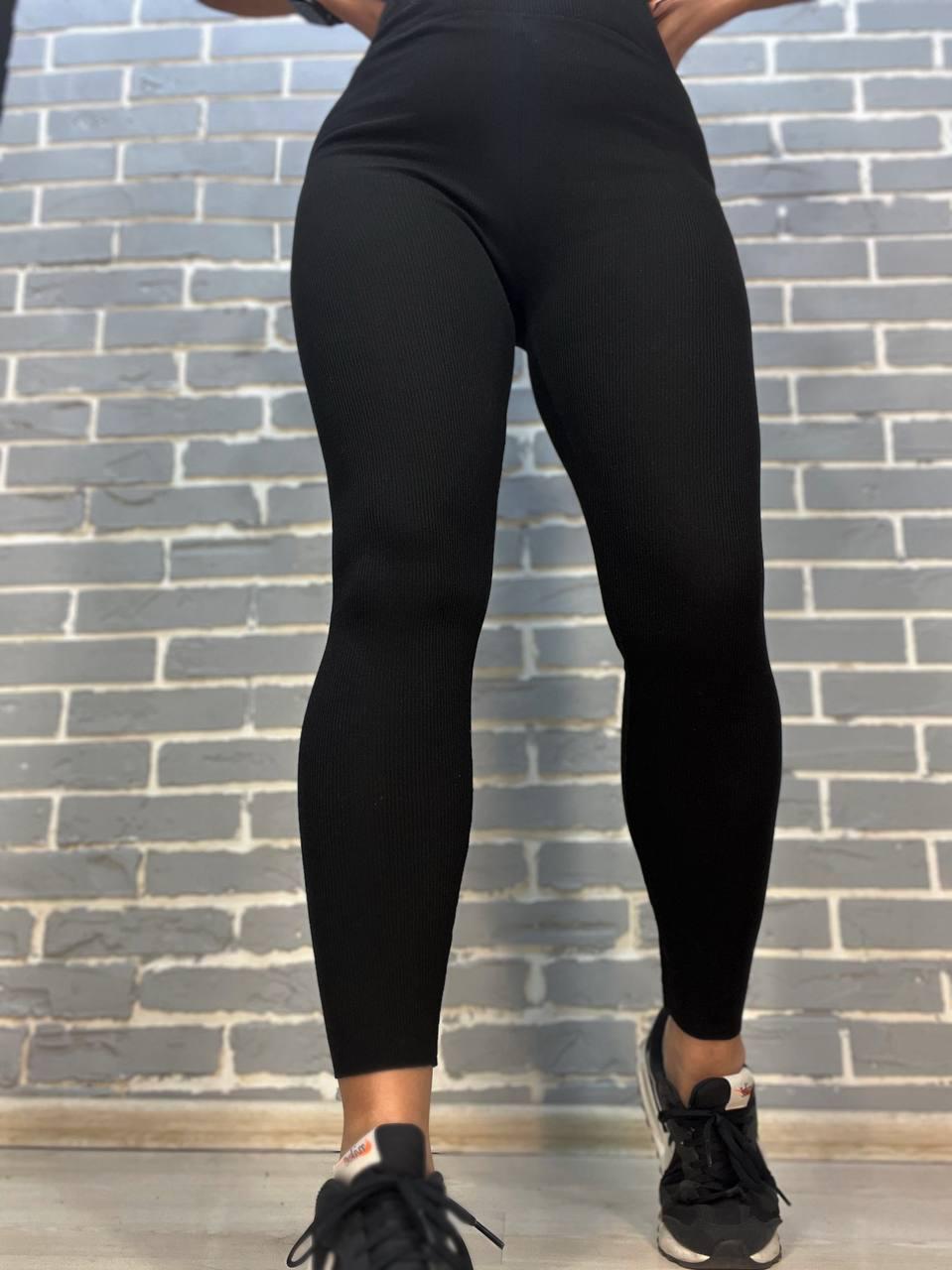 Лосини жіночі A-N 9608 з бавовни дрібний рубчик широкий пояс з вишивкою OS Чорний (1610)