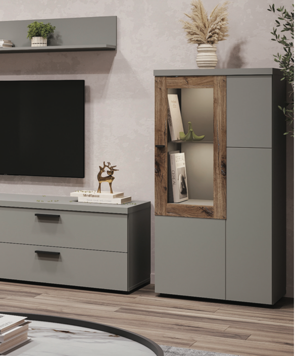 Пенал у вітальню Модена Sokme 600х375х1207 мм сіра/Дуб флагшток (28526132) - фото 1 Пенал у вітальню Модена Sokme 600х375х1207 мм сіра/Дуб флагшток (28526132) - фото 1