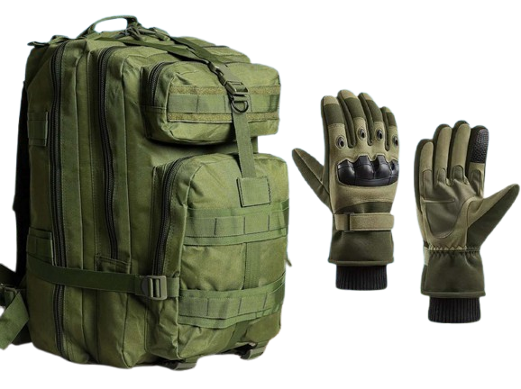 Рюкзак туристический 45 л и перчатки зимние L Оливковый