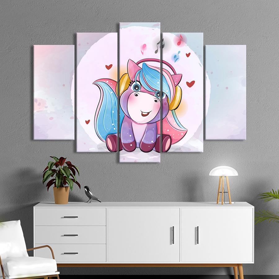Картина в детскую комнату Мультяшный единорог в наушниках 112x68 см (A1412-5)