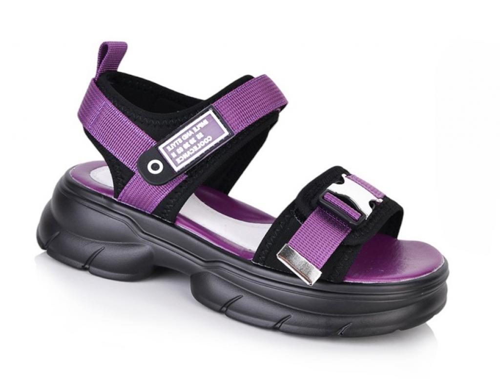 Cандали для девочек 11587 Текстиль. р. 35 Черно-сиреневый Cандали для девочек 11587 Текстиль. р. 35 Черно-сиреневый