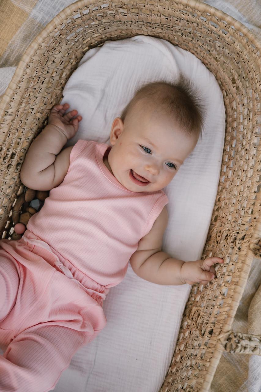 Комплект для малыша боди майка и штанишки интерлок рубчик 92 см Розовый (2683772635)