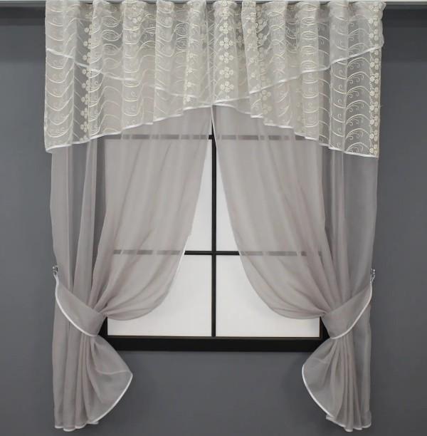 Комплект штор на кухню 270х170 см Серый/Бе;tdый (091к)