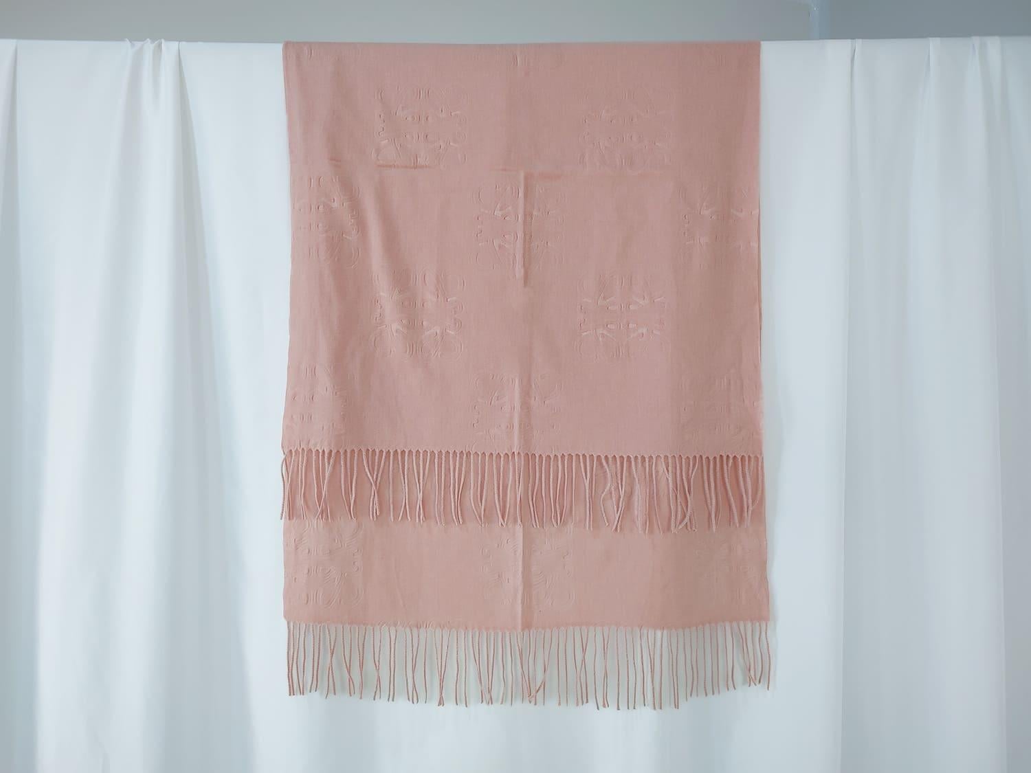 Шарф теплый кашемировый с бахромой Пудровый (ШарфКаш97)