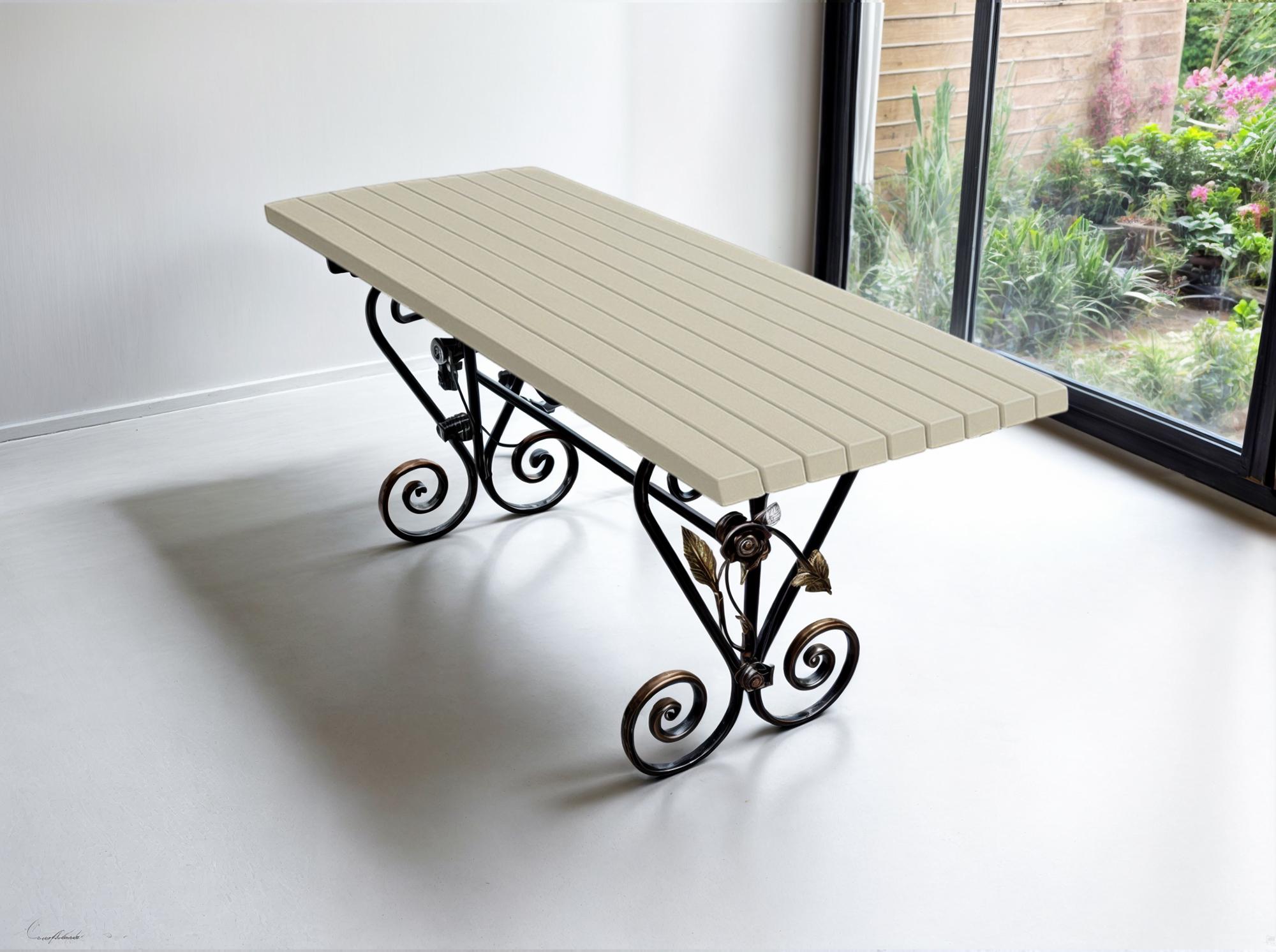 Стіл кований садовий Камелія для дачі/тераси/альтанки 2000х700х800 мм Слонова кістка - фото 1