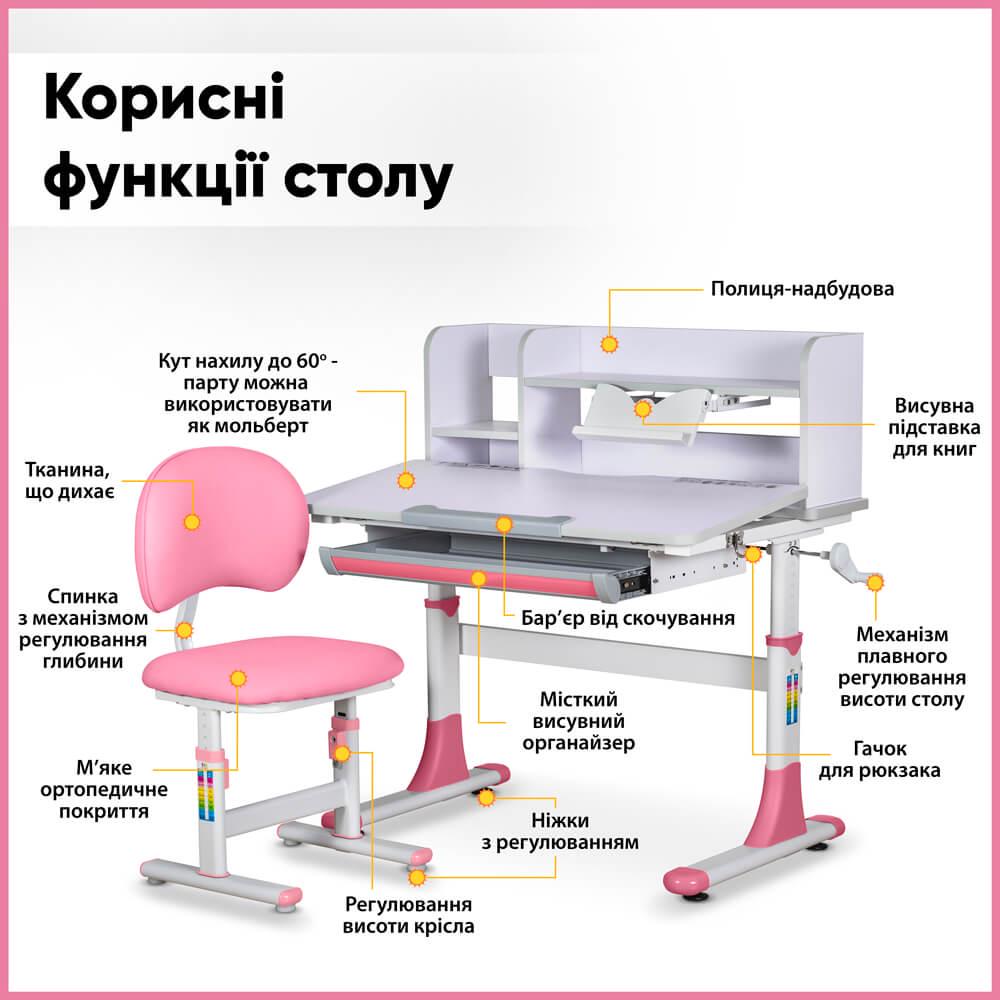 Дитяча шкільна парта з стільцем Evo-kids BD-22 PN Рожевий - фото 12