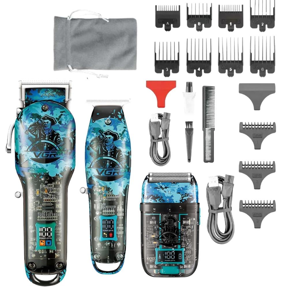 Набір для стрижки волосся і бороди VGR V-645 3в1 машинка акумуляторна з тримером/шейвером та насадками (120.1885)