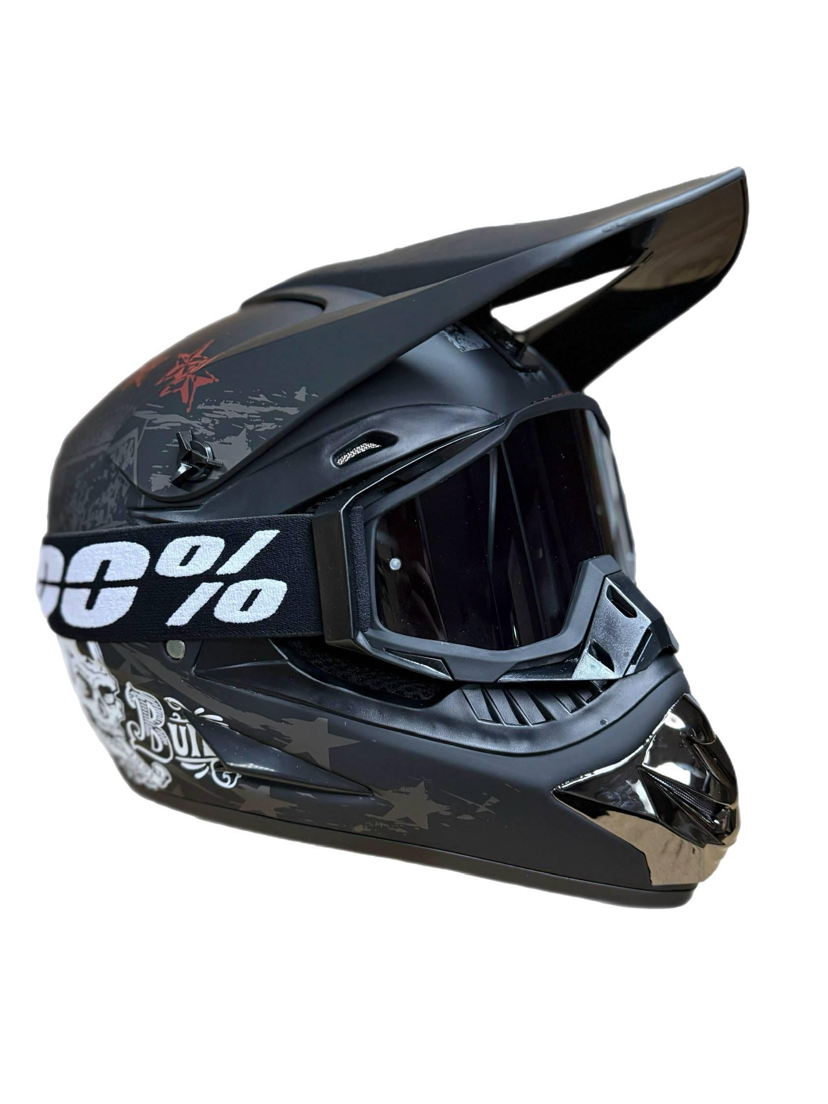 Мотошлем эндуро кроссовый Helmet Skull XL череп Черный и очки Profi 100% Черный (0315) Мотошлем эндуро кроссовый Helmet Skull XL череп Черный и очки Profi 100% Черный (0315)