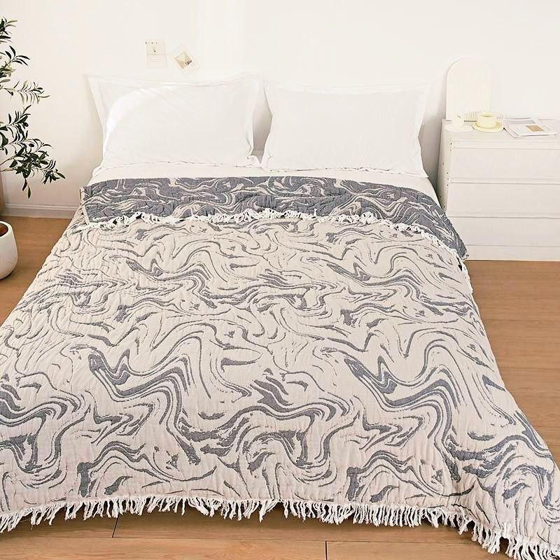 Покрывало муслиновое с бахромой Malloory Home 150x200 см Бежевый с серым (2318)