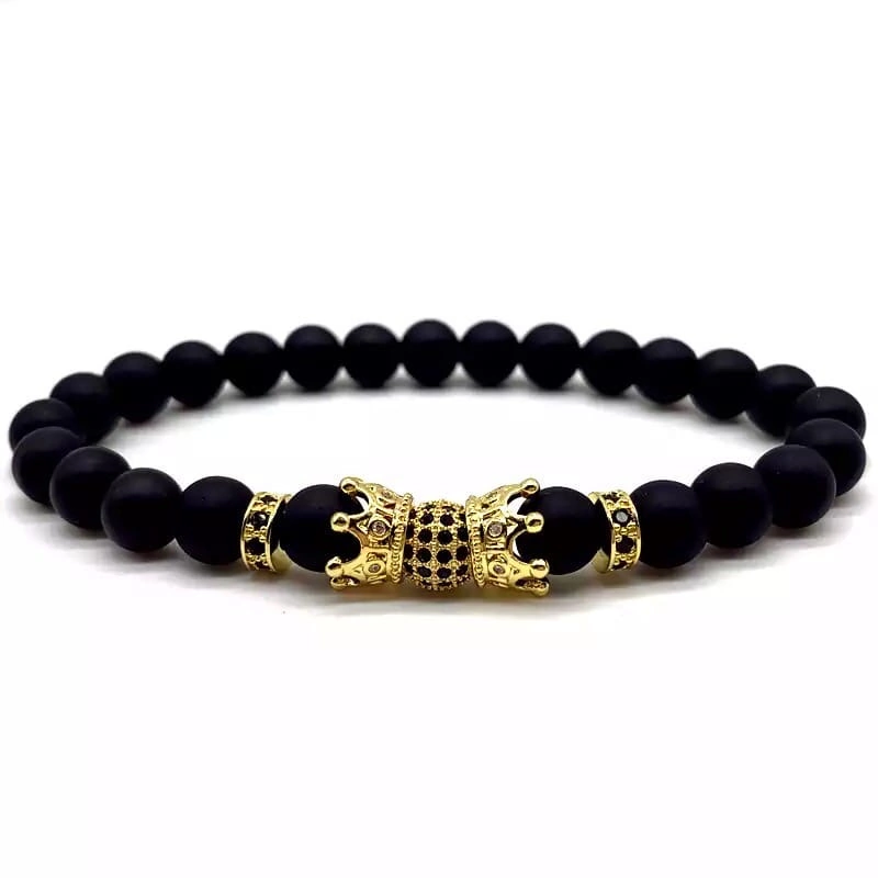 Браслет из шунгита с шаром и коронами 18 Золотой (90080)