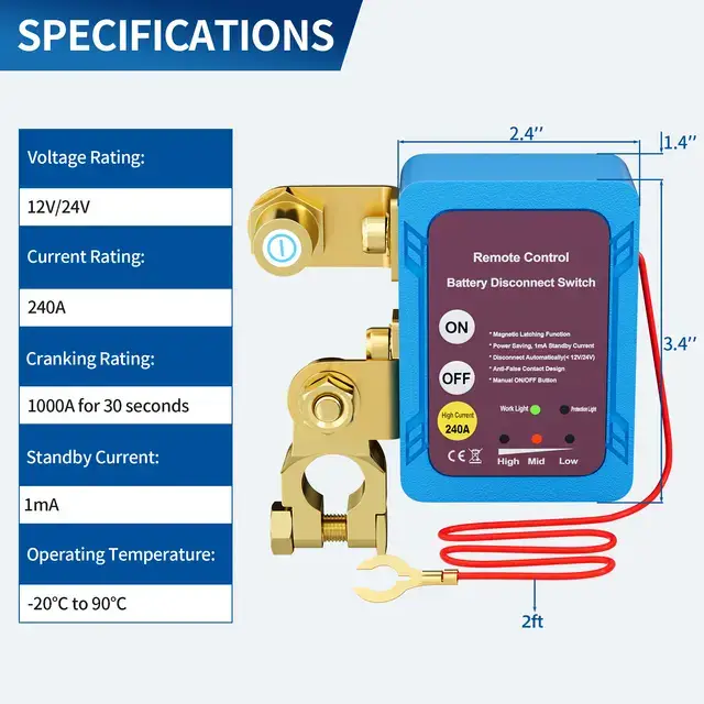 Дистанционный выключатель массы авто 12 В/240 A и 2 пульта/двойное реле - фото 6