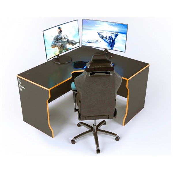 Компьютерный стол Zeus TRON-2 Черный/Оранжевый (620a5d5302f9f47cd13562eb)