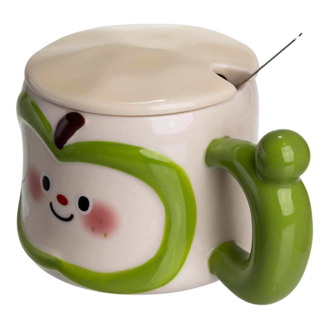 Чашка порцелянова Cute Apple з кришкою та ложкою 400 мл Зелений (FM-25A) - фото 2 Чашка порцелянова Cute Apple з кришкою та ложкою 400 мл Зелений (FM-25A) - фото 2