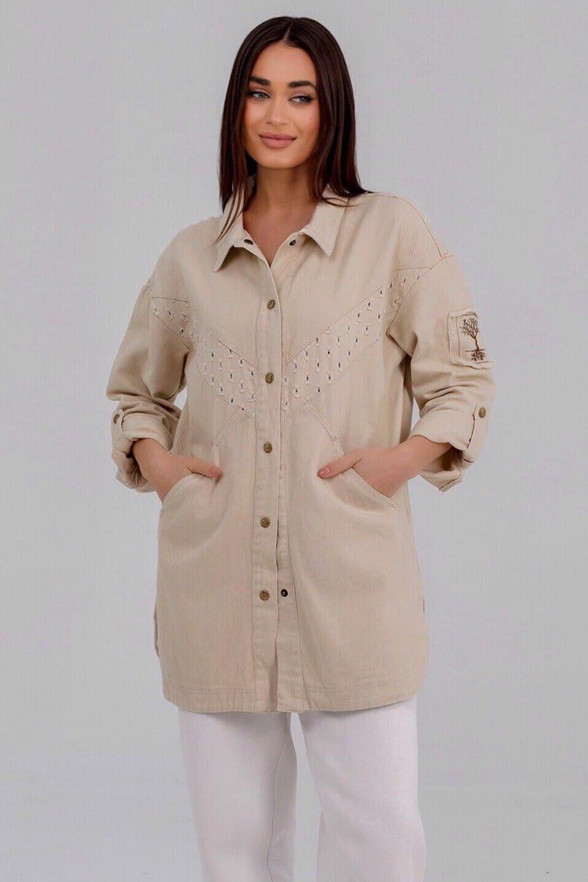 Сорочка-піджак джинсова L Бежевий (549b/L)