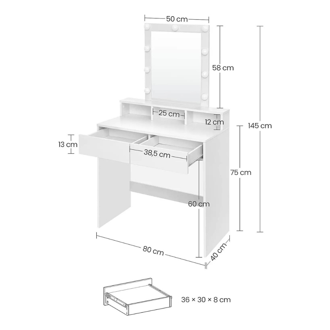 Туалетний столик Bonro B055 з підсвіткою на 9 ламп та дзеркалом Білий - фото 3 Туалетний столик Bonro B055 з підсвіткою на 9 ламп та дзеркалом Білий - фото 3