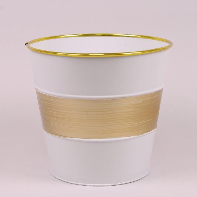 Кашпо металлическое Flora D 24 см Белый с золотой полоской (38369)