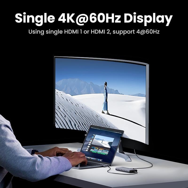 Док-станція UGREEN USB-C потрійний 4K дисплей 10Гбіт/с USB 3.2 PD 100Вт 30 см Сірий (35625) - фото 10 Док-станція UGREEN USB-C потрійний 4K дисплей 10Гбіт/с USB 3.2 PD 100Вт 30 см Сірий (35625) - фото 10