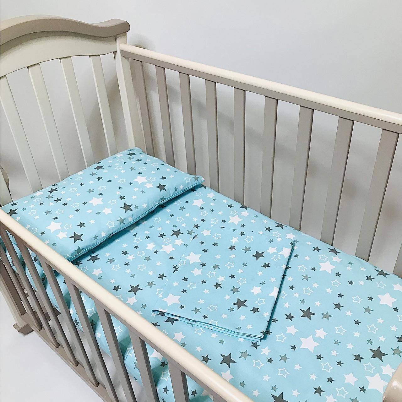 Комплект постельного белья детский Penetka Звездочки бязь 140x110/60x40 см Бирюзовый (6501.140.110.108) - фото 4