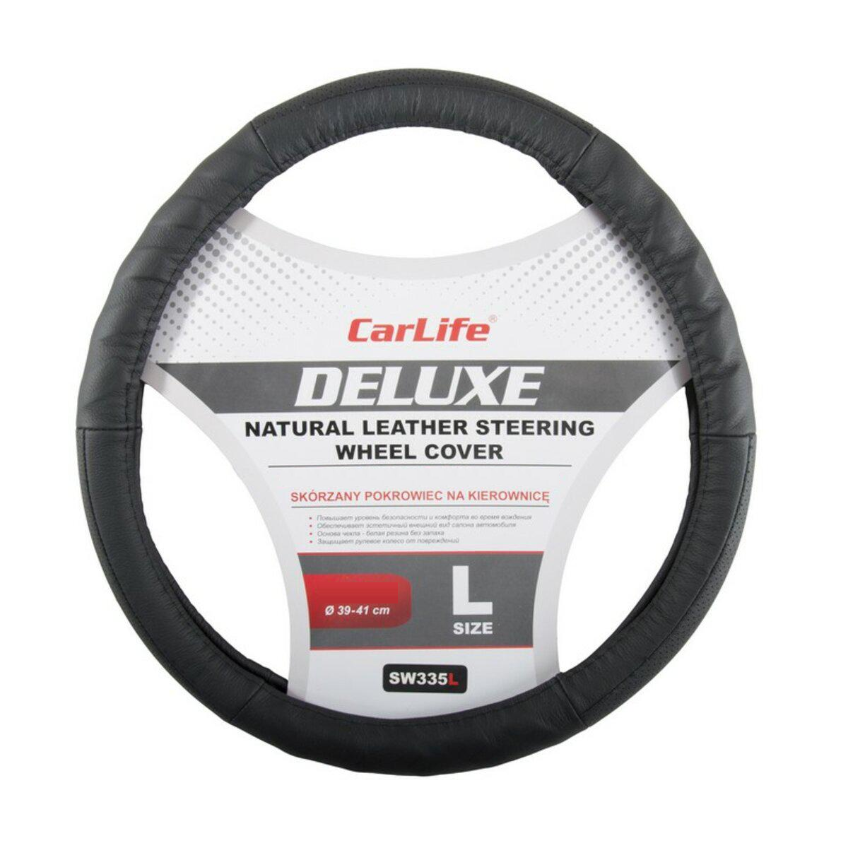 Чехол на руль CarLife кожаный L/39-41 см Черный (SW335L)