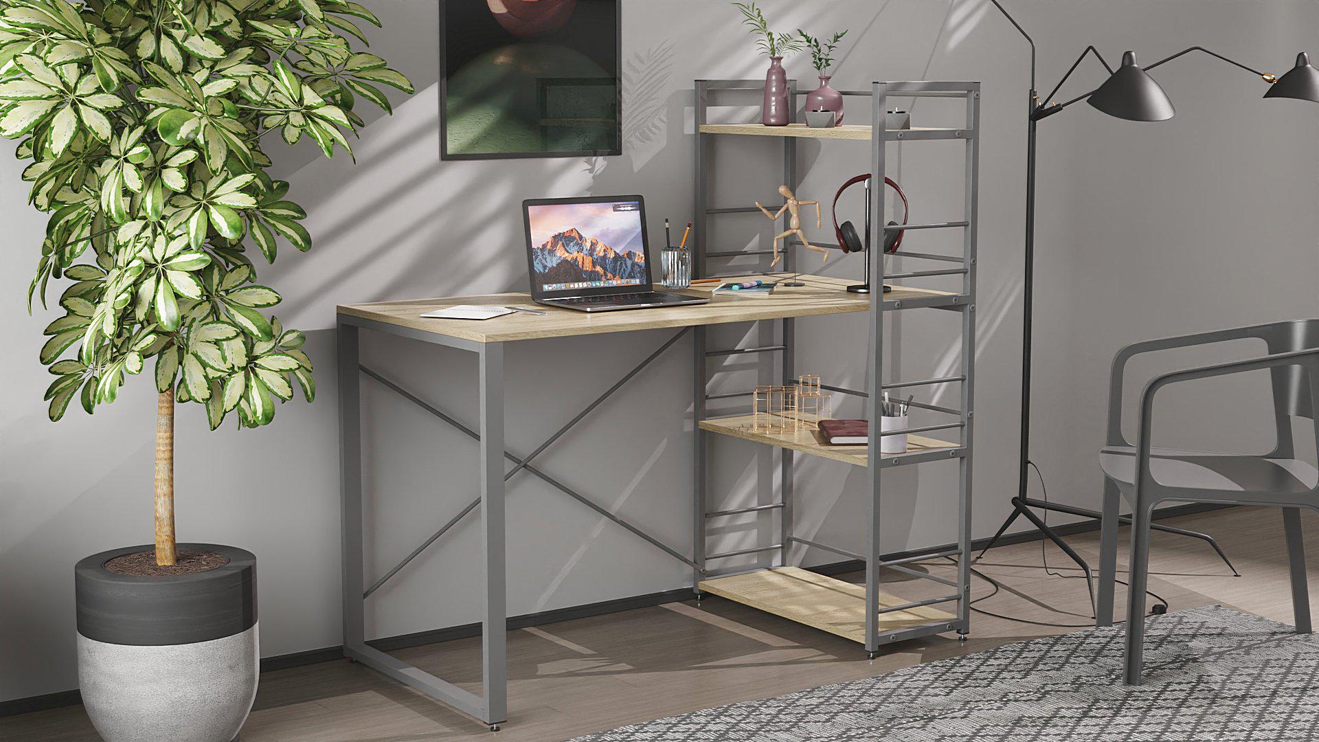 Письменный стол Ferrum-decor Konekt с этажеркой металл/ДСП 16 мм Серый/Дуб Сонома (FRD-104233) - фото 1